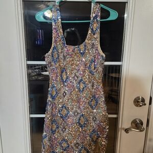 Sequin Multicolor Diamond Pattern Tank Dress